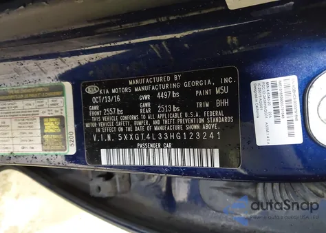 2017 Kia Optima Lx from USA, damaged, VIN 5XXGT4L33HG123241